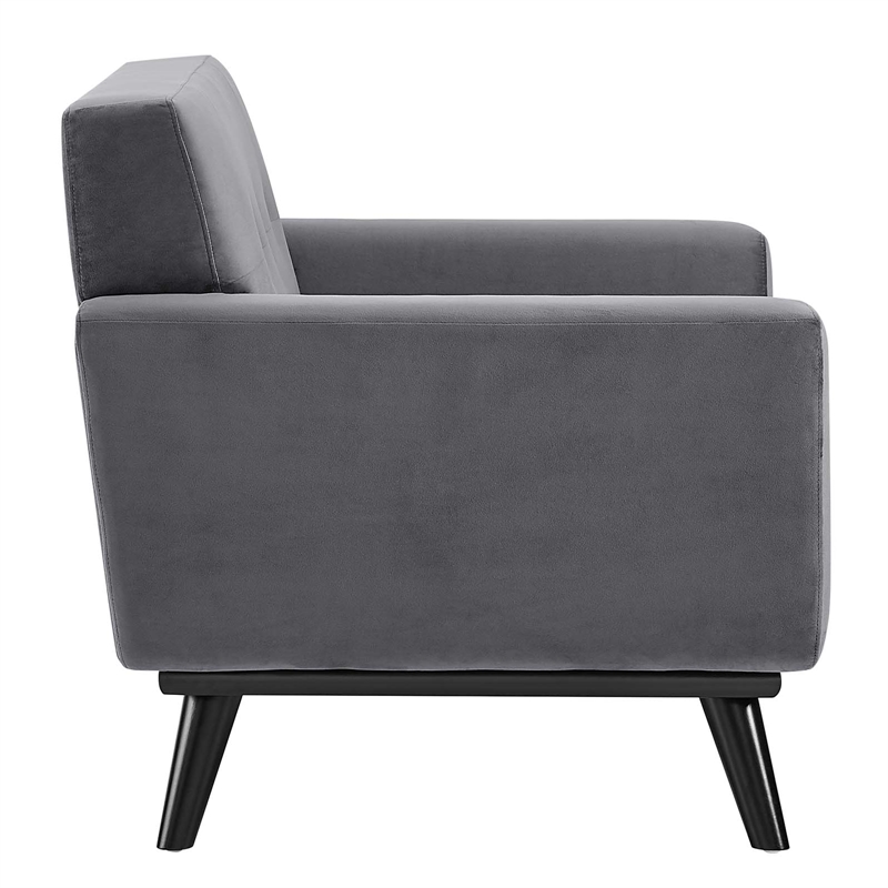 Maklaine Modern Tufted Back Performance Velvet Armchair in Gray/Black
