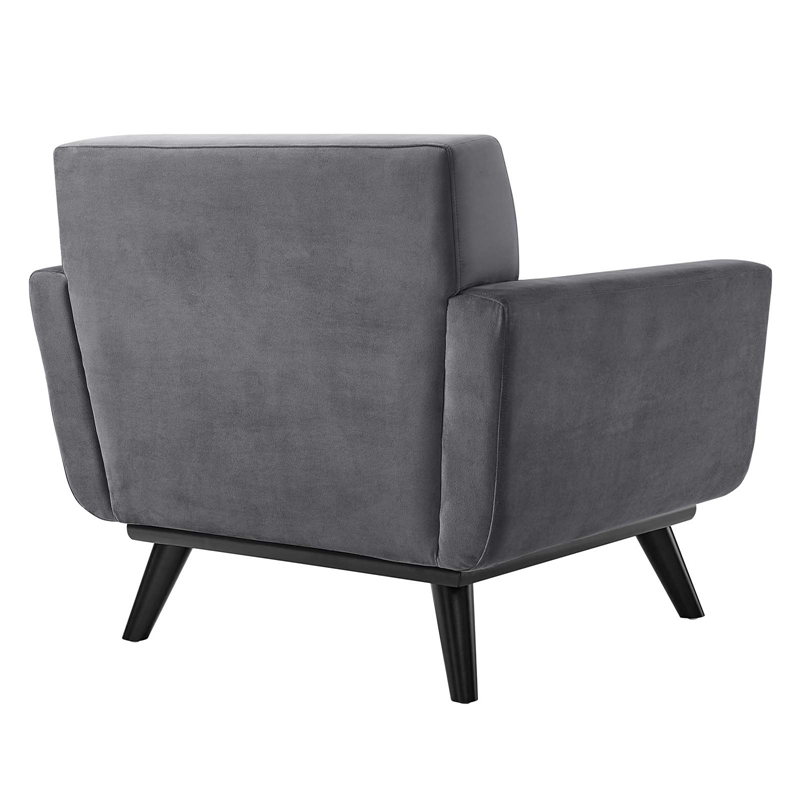Maklaine Modern Tufted Back Performance Velvet Armchair in Gray/Black
