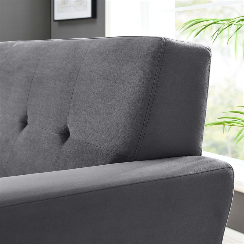 Maklaine Modern Tufted Back Performance Velvet Armchair in Gray/Black