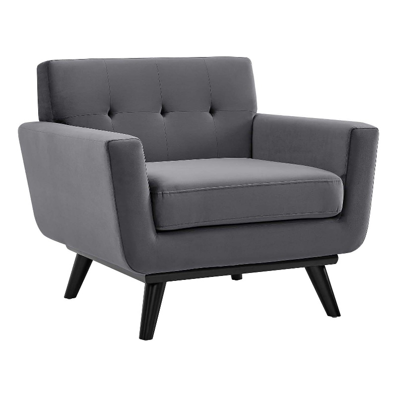Maklaine Modern Tufted Back Performance Velvet Armchair in Gray/Black
