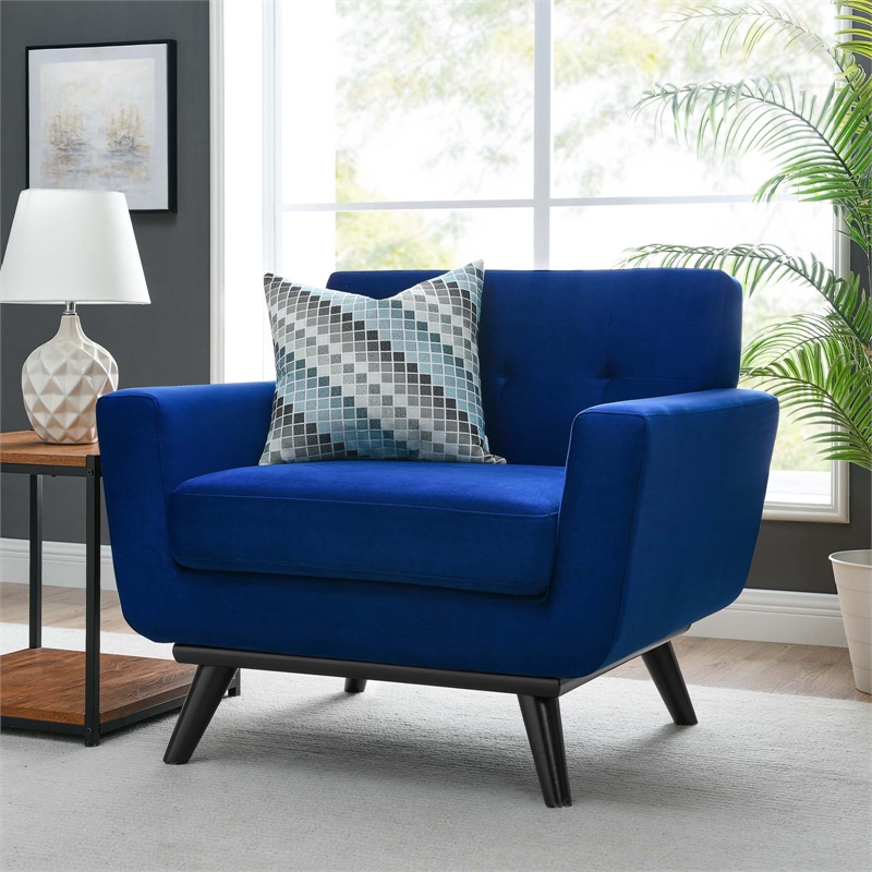 Maklaine Modern Tufted Back Performance Velvet Armchair in Navy/Black