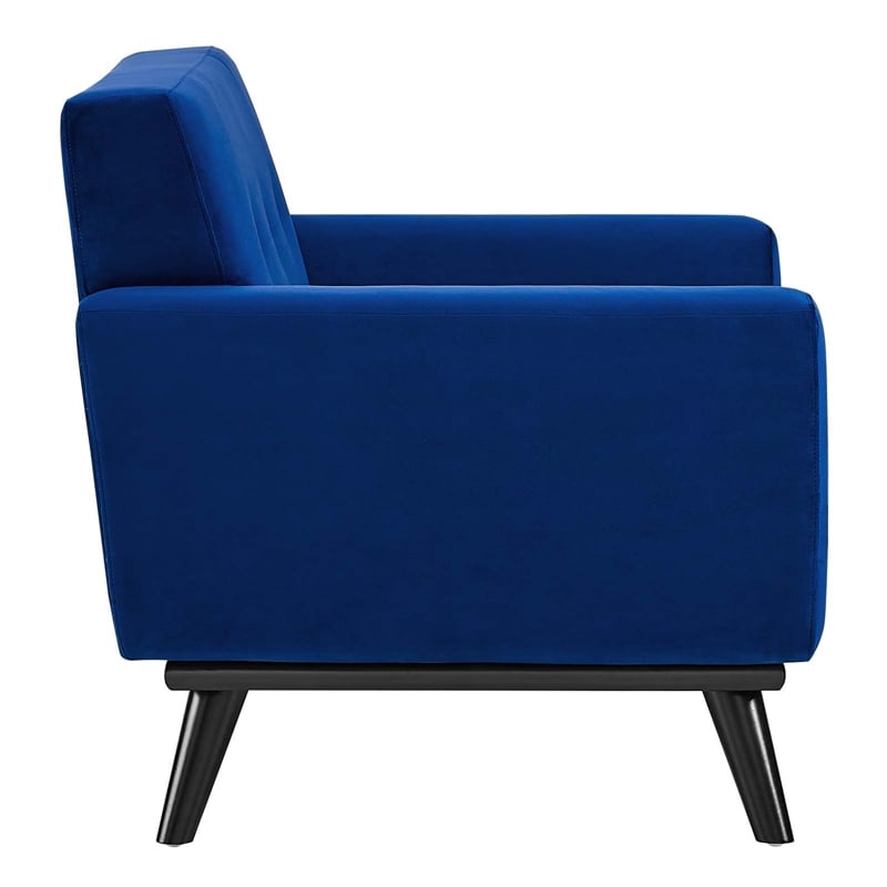 Maklaine Modern Tufted Back Performance Velvet Armchair in Navy/Black