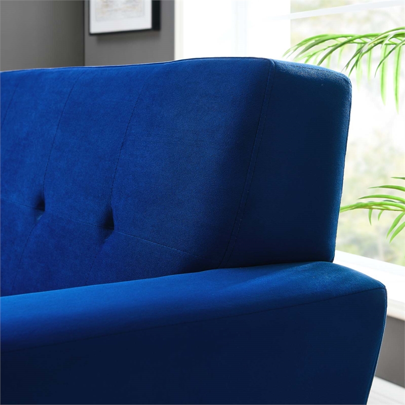 Maklaine Modern Tufted Back Performance Velvet Armchair in Navy/Black