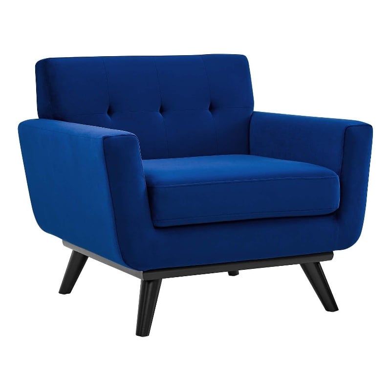 Maklaine Modern Tufted Back Performance Velvet Armchair in Navy/Black
