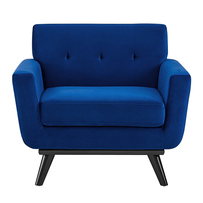 Maklaine Modern Tufted Back Performance Velvet Armchair in Navy/Black