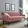 Maklaine Modern Channel Tufted Performance Velvet Sofa in Dusty Rose Pink