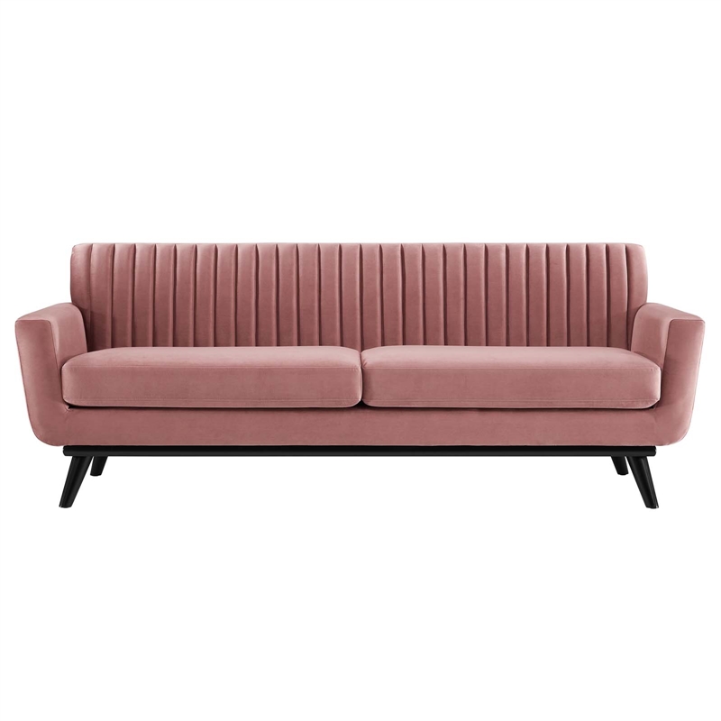 Maklaine Modern Channel Tufted Performance Velvet Sofa in Dusty Rose Pink