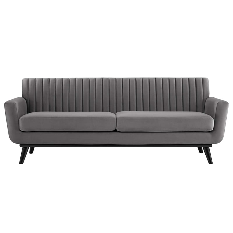 Maklaine Modern Channel Tufted Performance Velvet Sofa in Gray/Black