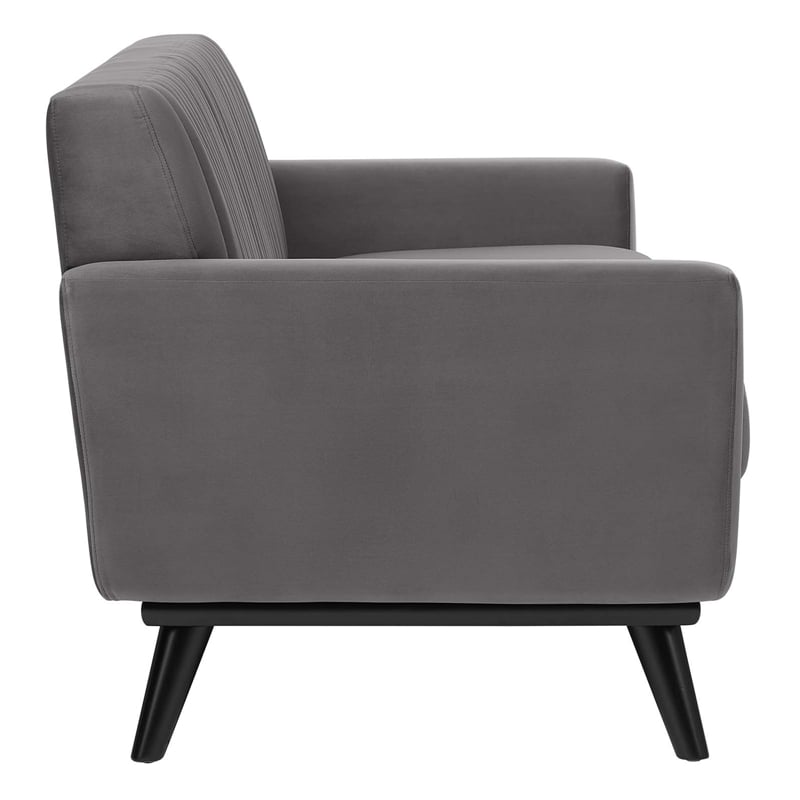 Maklaine Modern Channel Tufted Performance Velvet Sofa in Gray/Black
