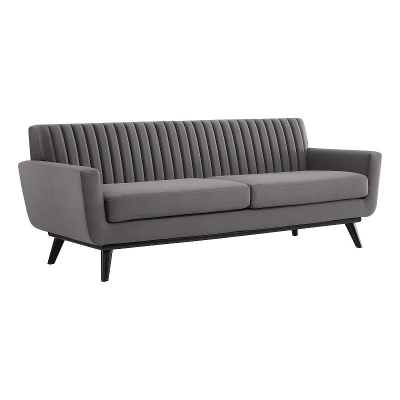 Maklaine Modern Channel Tufted Performance Velvet Sofa in Gray/Black