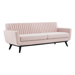 Maklaine Modern Channel Tufted Performance Velvet Sofa in Pink