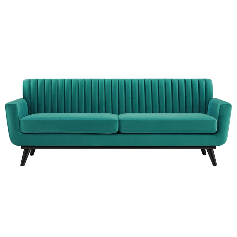 Maklaine Modern Channel Tufted Performance Velvet Sofa in Teal Green