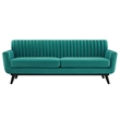 Maklaine Modern Channel Tufted Performance Velvet Sofa in Teal Green