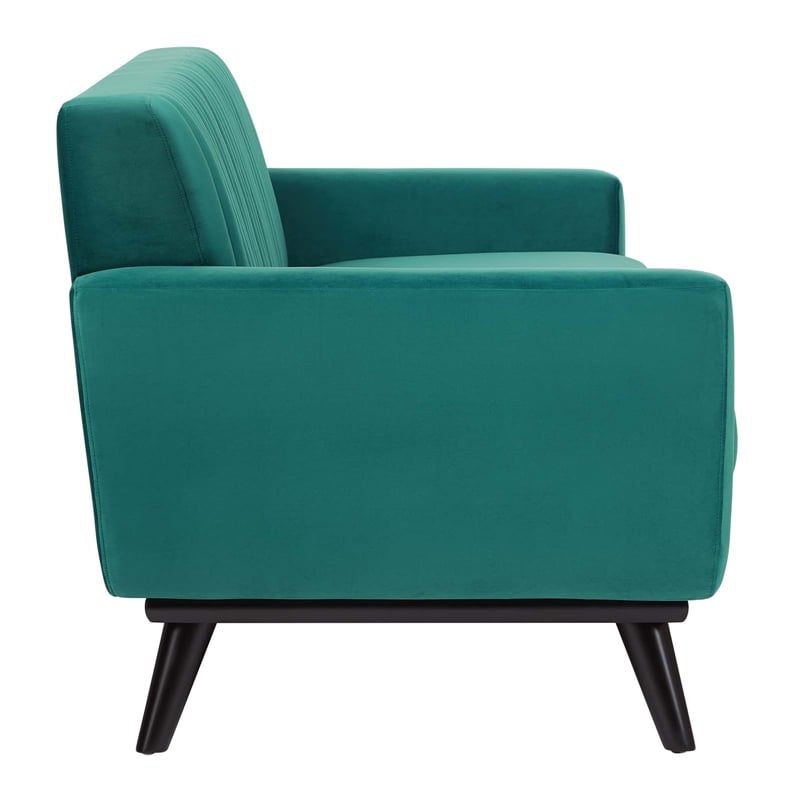 Maklaine Modern Channel Tufted Performance Velvet Sofa in Teal Green