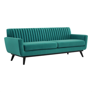 Maklaine Modern Channel Tufted Performance Velvet Sofa in Teal Green