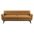Maklaine Modern Tufted Back Performance Velvet Sofa in Cognac Brown