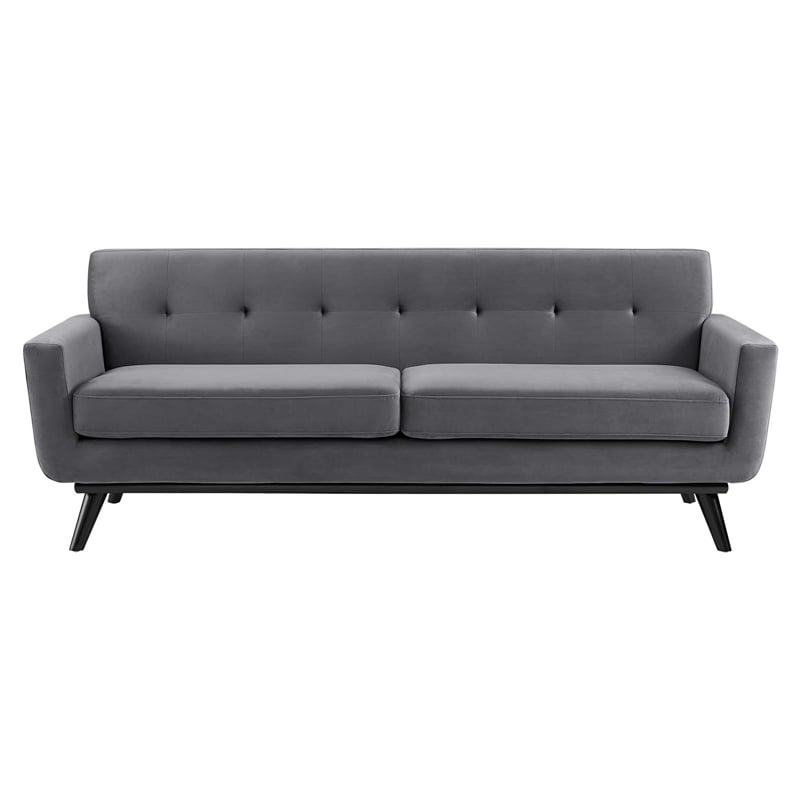Maklaine Modern Tufted Back Performance Velvet Sofa in Gray/Black