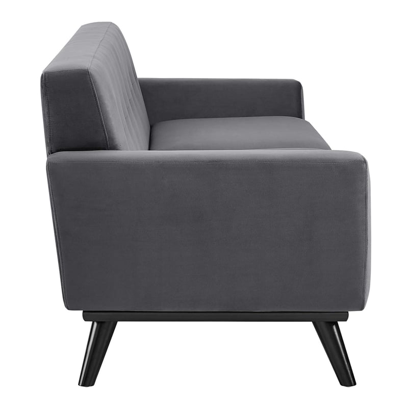 Maklaine Modern Tufted Back Performance Velvet Sofa in Gray/Black