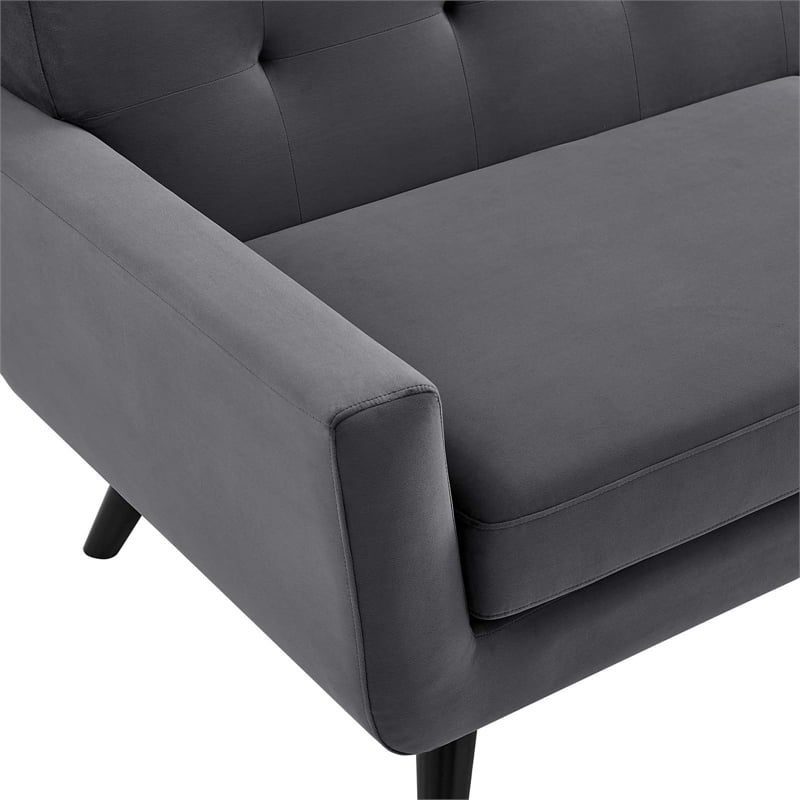 Maklaine Modern Tufted Back Performance Velvet Sofa in Gray/Black
