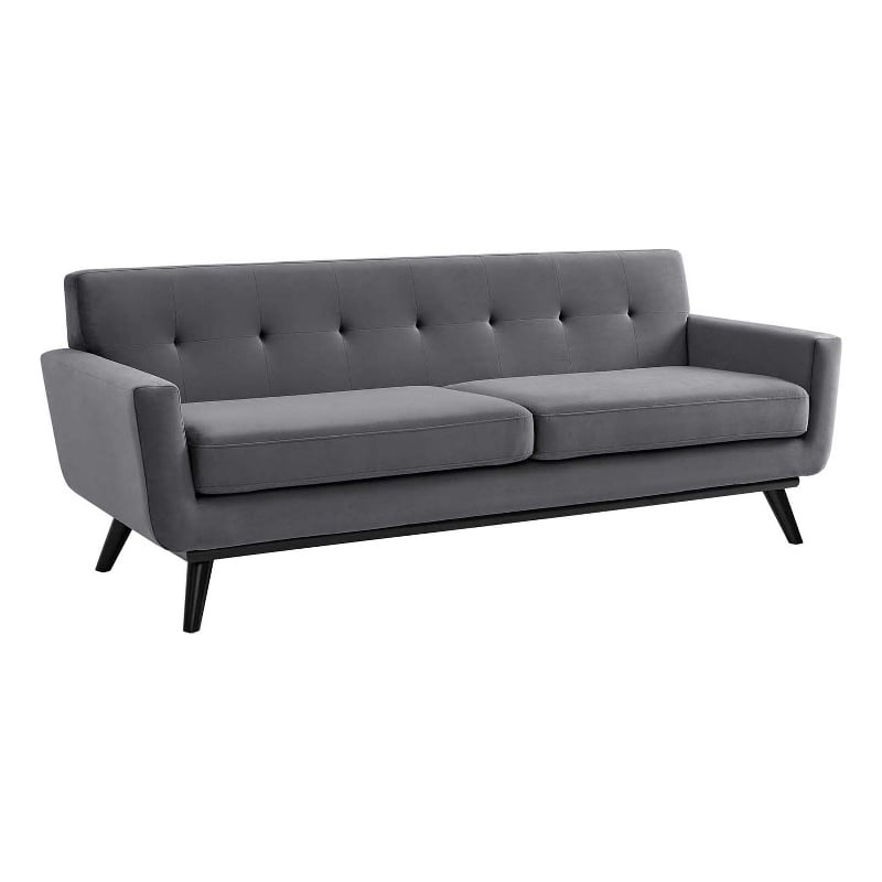 Maklaine Modern Tufted Back Performance Velvet Sofa in Gray/Black