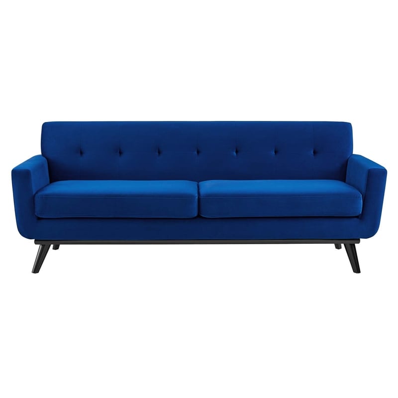 Maklaine Modern Tufted Back Performance Velvet Sofa in Navy/Black