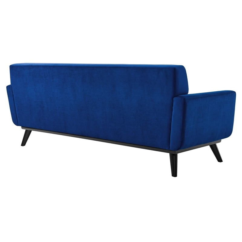 Maklaine Modern Tufted Back Performance Velvet Sofa in Navy/Black