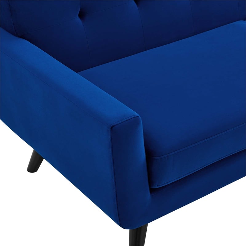 Maklaine Modern Tufted Back Performance Velvet Sofa in Navy/Black