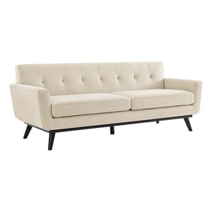 Maklaine Contemporary Tufted Back Textured Fabric Sofa in Beige