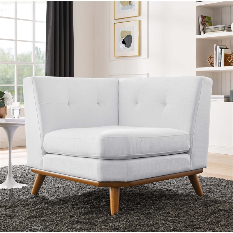 Maklaine Contemporary Upholstered Fabric and Wood Corner Chair in White