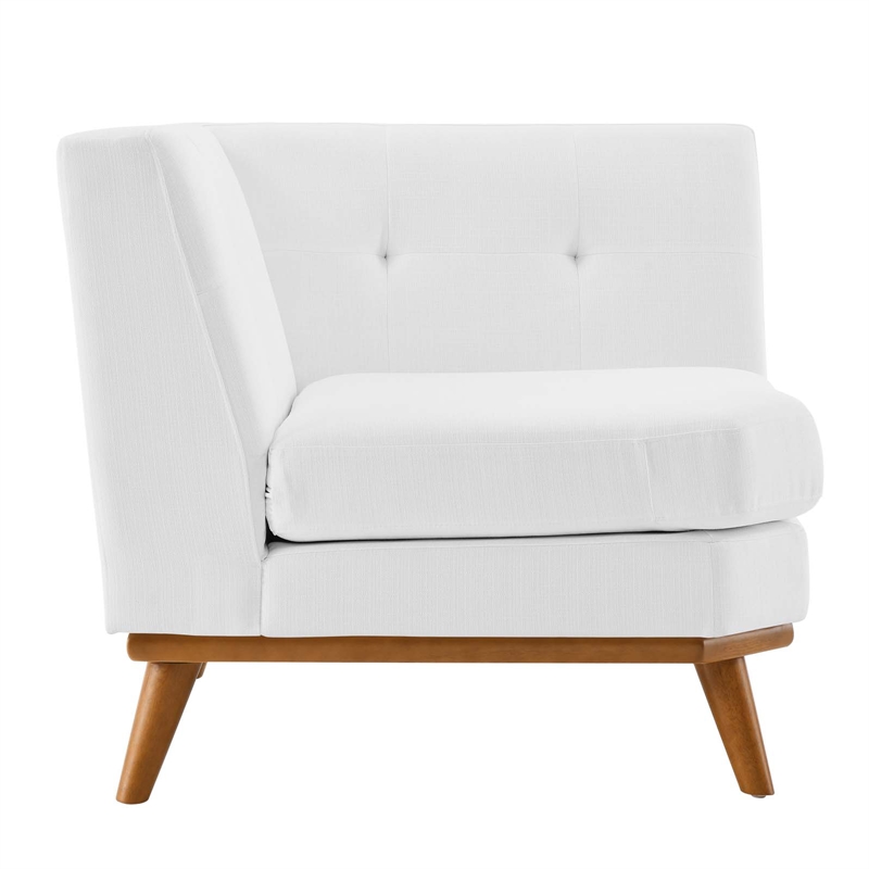 Maklaine Contemporary Upholstered Fabric and Wood Corner Chair in White