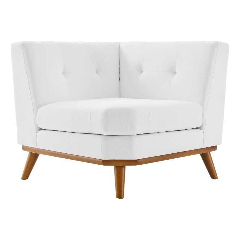 Maklaine Contemporary Upholstered Fabric and Wood Corner Chair in White