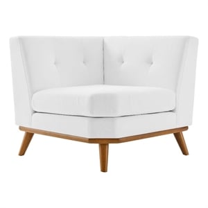 Maklaine Contemporary Upholstered Fabric and Wood Corner Chair in White