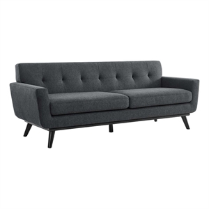 Maklaine Modern Tufted Back Textured Fabric Sofa in Charcoal