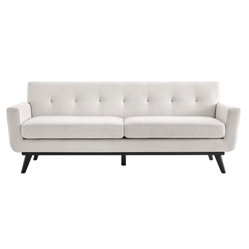 Maklaine Contemporary Tufted Back Textured Fabric Sofa in Ivory