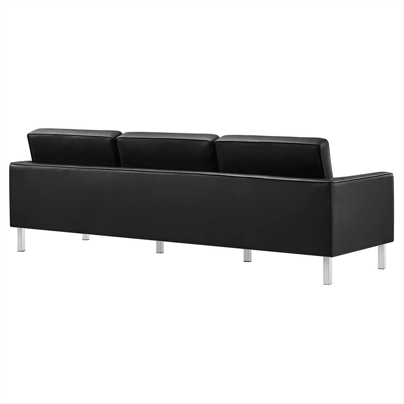Maklaine Tufted Vegan Leather Vinyl Sofa and Ottoman Set in Silver and Black