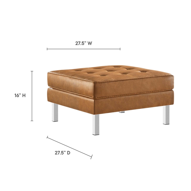 Maklaine Tufted Vegan Leather Vinyl Sofa and Ottoman Set in Silver/Tan