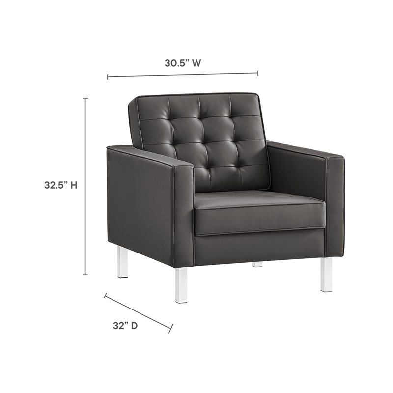 Maklaine Contemporary Armchair and Ottoman Set in Silver Gray