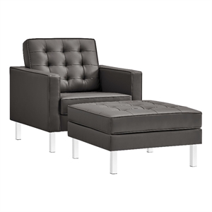 Maklaine Contemporary Armchair and Ottoman Set in Silver Gray