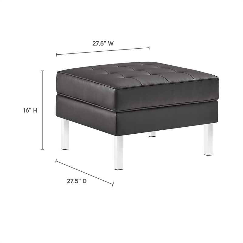 Maklaine Tufted Vegan Leather Sofa and Ottoman Set in Silver Gray