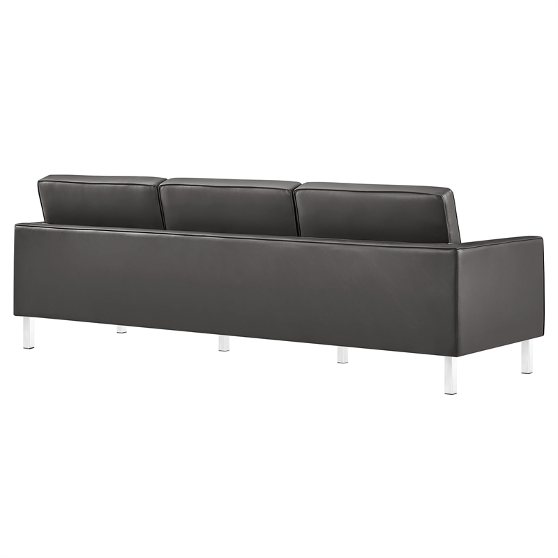 Maklaine Tufted Vegan Leather Sofa and Ottoman Set in Silver Gray