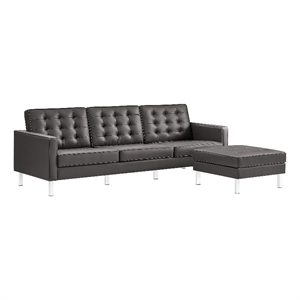 Maklaine Tufted Vegan Leather Sofa and Ottoman Set in Silver Gray