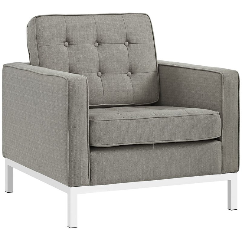 Maklaine Contemporary Upholstered Fabric Armchair in Granite