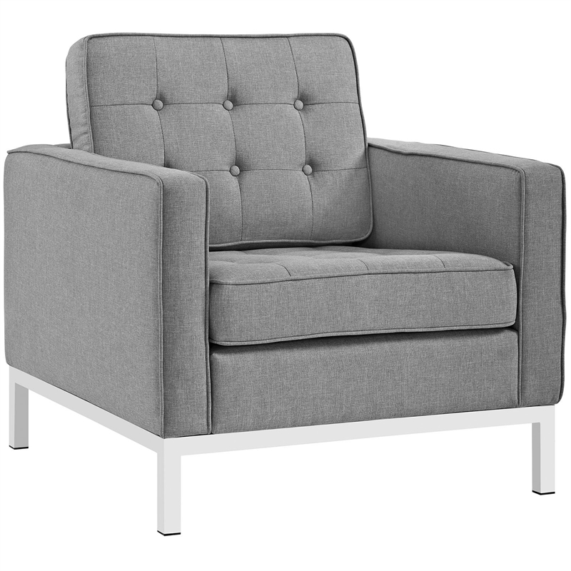Maklaine Contemporary Upholstered Fabric Armchair in Light Gray