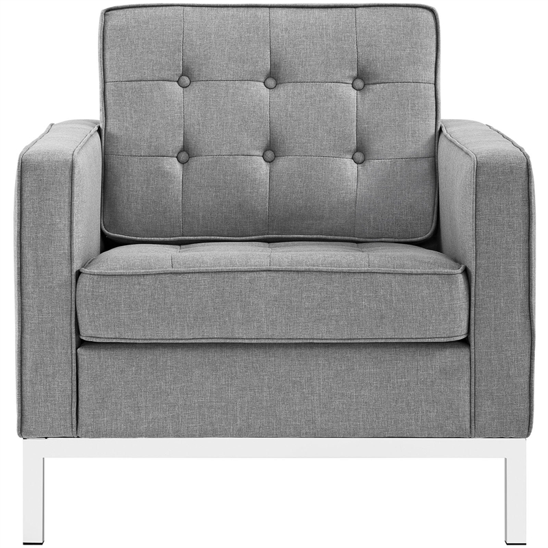Maklaine Contemporary Upholstered Fabric Armchair in Light Gray
