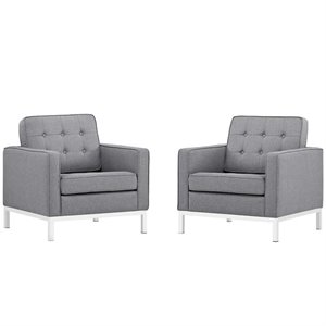 Maklaine Contemporary Fabric Accent Arm Chair in Light Gray (Set of 2)