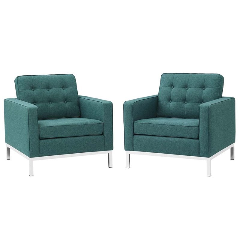 Maklaine Upholstered Fabric and Stainless Steel Armchairs in Teal (Set of 2)