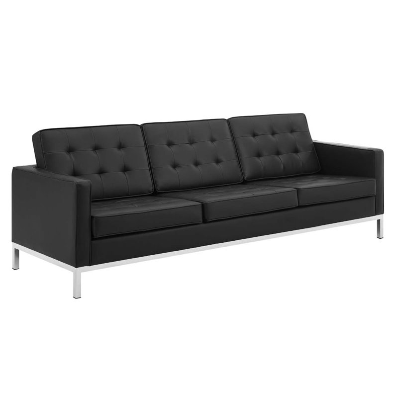 Maklaine 2-Piece Modern Tufted Faux Leather Sofa and Armchair Set in Black