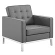 Maklaine 2-Piece Faux Leather Upholstered Sofa Set in Silver/Gray