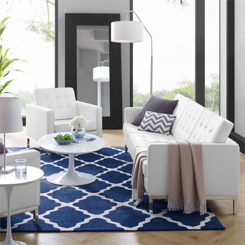 Maklaine 2-Piece Modern Tufted Faux Leather Sofa and Armchair Set in White