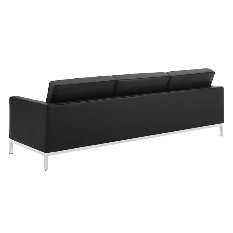 Maklaine Tufted Vegan Leather Stainless Steel Sofa in Silver/Black